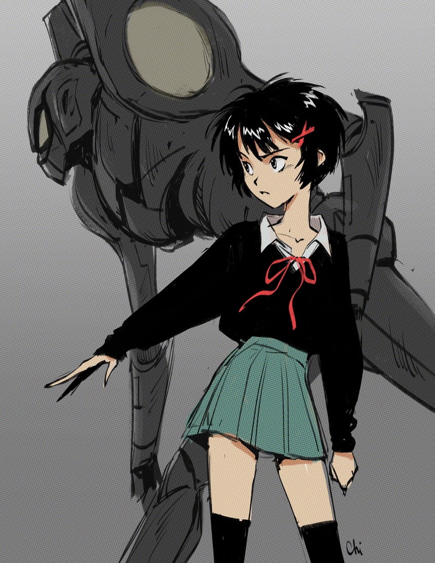 peni parker and sp//dr (neon genesis evangelion and 3 more) drawn by chillustrates