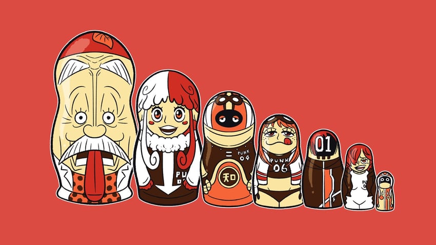 vegapunk lilith, vegapunk york, dr. vegapunk, vegapunk atlas, vegapunk shaka, and 2 more (one piece) drawn by steve_yurko