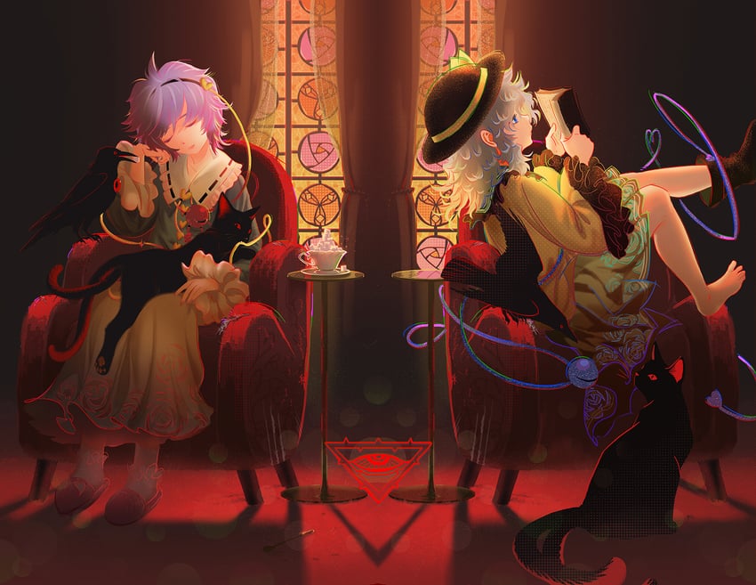 komeiji koishi, komeiji satori, kaenbyou rin, and reiuji utsuho (touhou) drawn by seeker