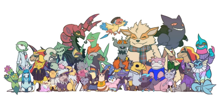 gardevoir, piplup, glaceon, jolteon, raichu, and 21 more (pokemon) drawn by ruderubicante