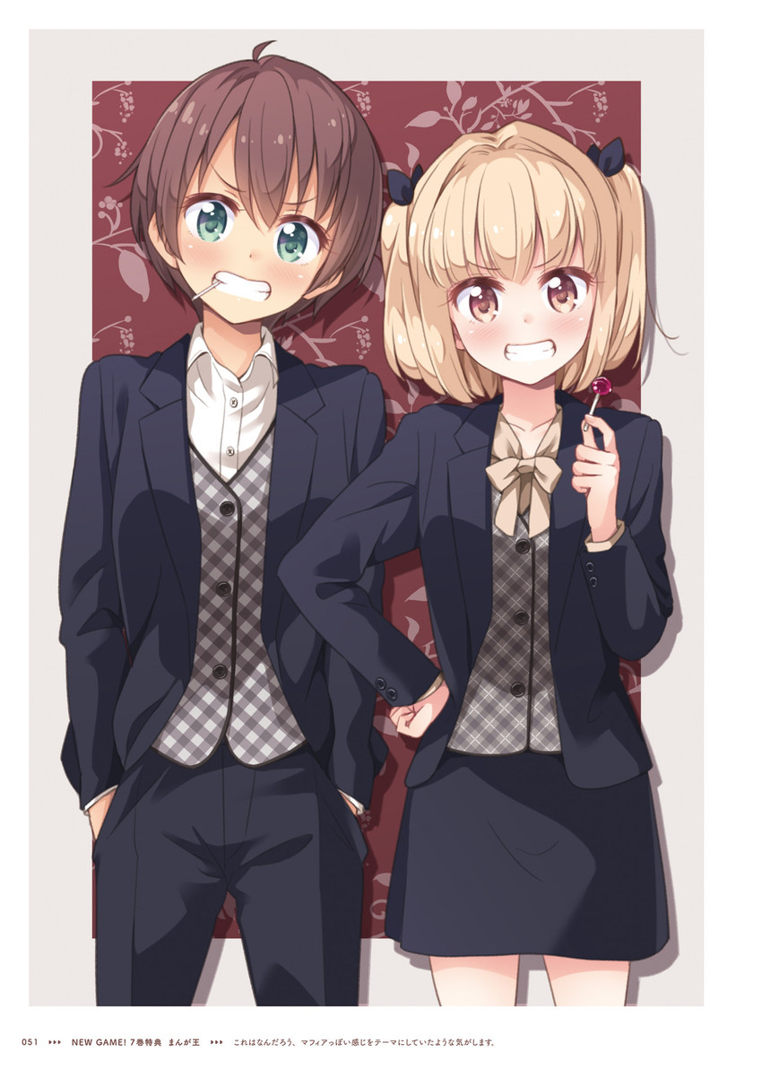 iijima yun and shinoda hajime (new game!) drawn by tokunou_shoutarou