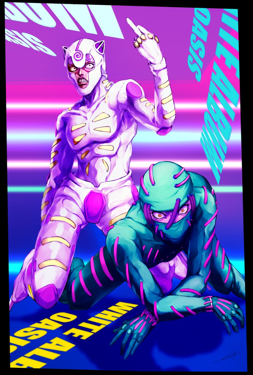 secco, oasis, and white album (jojo no kimyou na bouken and 1 more) drawn by sano_(hospital_0434)