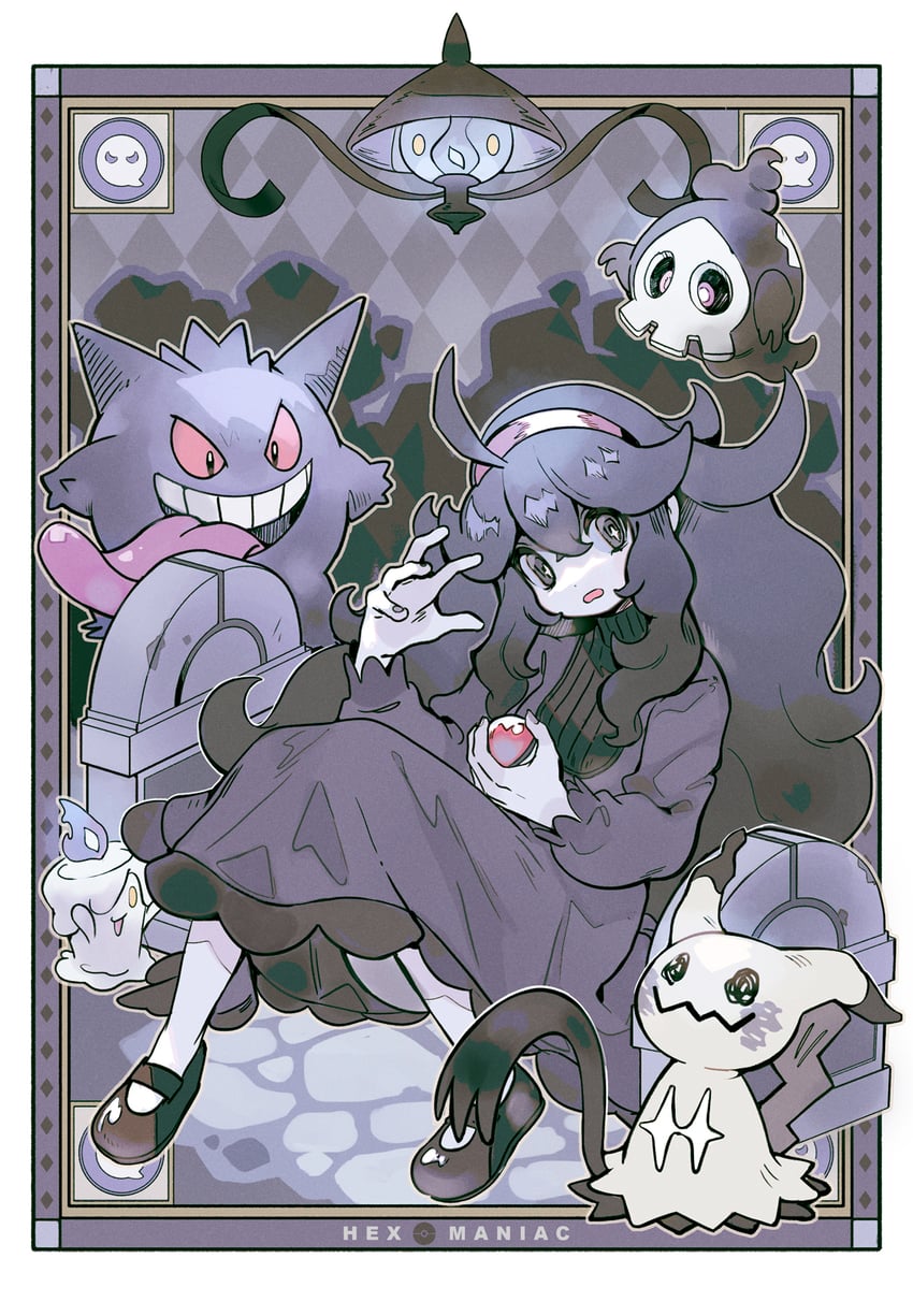 hex maniac, gengar, mimikyu, litwick, duskull, and 1 more (pokemon and 1 more) drawn by alpaca_carlesi