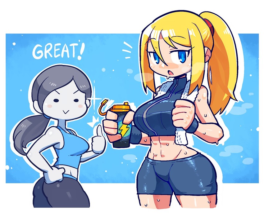 samus aran and wii fit trainer (metroid and 1 more) drawn by rariatto_(ganguri)