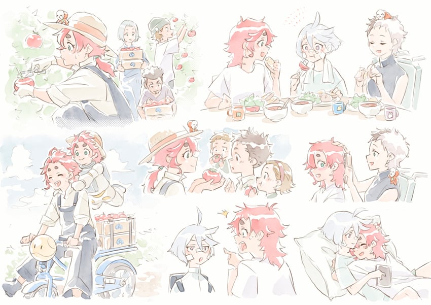 suletta mercury, miorine rembran, haro, ericht samaya, hots, and 4 more (gundam and 1 more) drawn by yaco_(085)