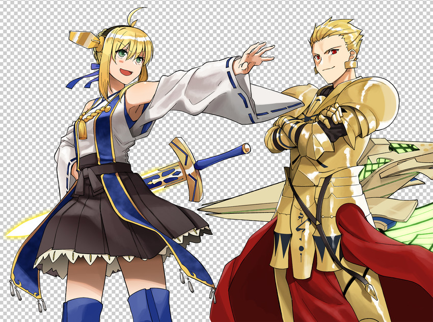artoria pendragon, saber, kongou, and gilgamesh (kantai collection and 2 more) drawn by tsurusaki_yuu