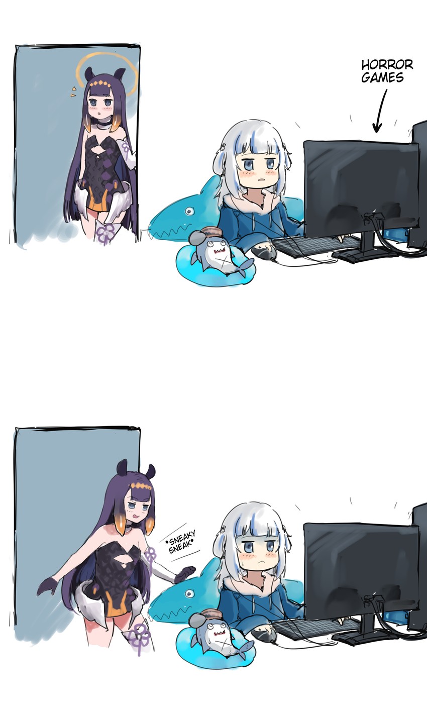 gawr gura, ninomae ina'nis, and bloop (hololive and 1 more) drawn by vyragami