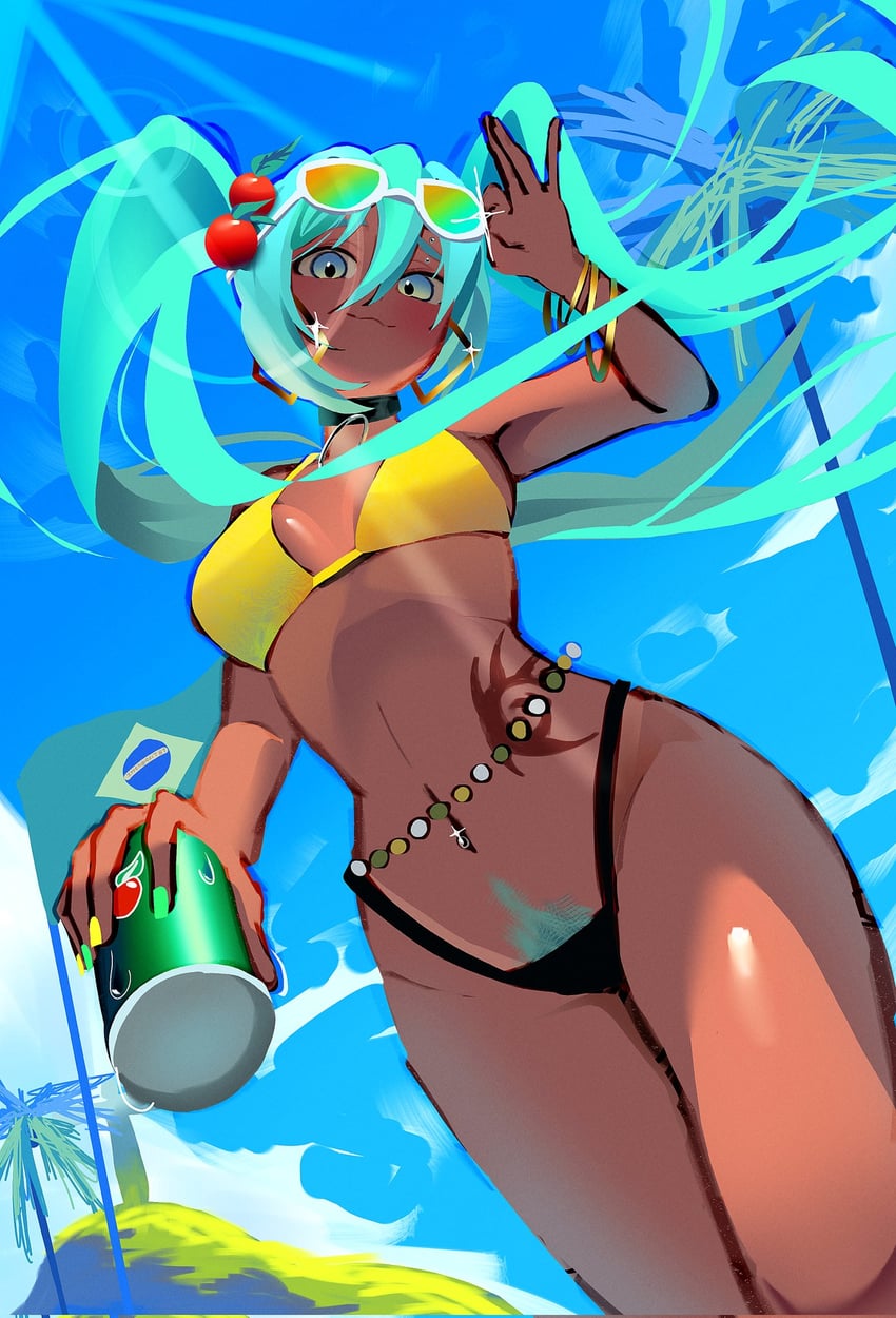 hatsune miku and brazilian miku (vocaloid and 2 more) drawn by irreligiositat