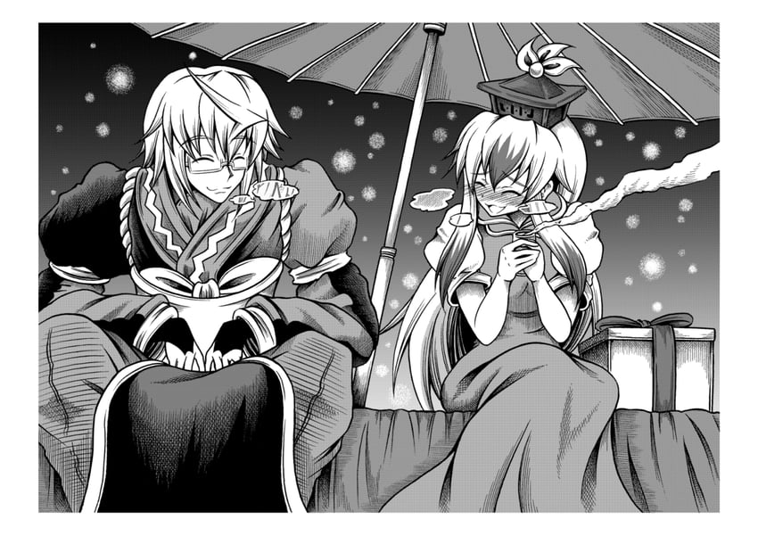 kamishirasawa keine and morichika rinnosuke (touhou) drawn by hidefu_kitayan