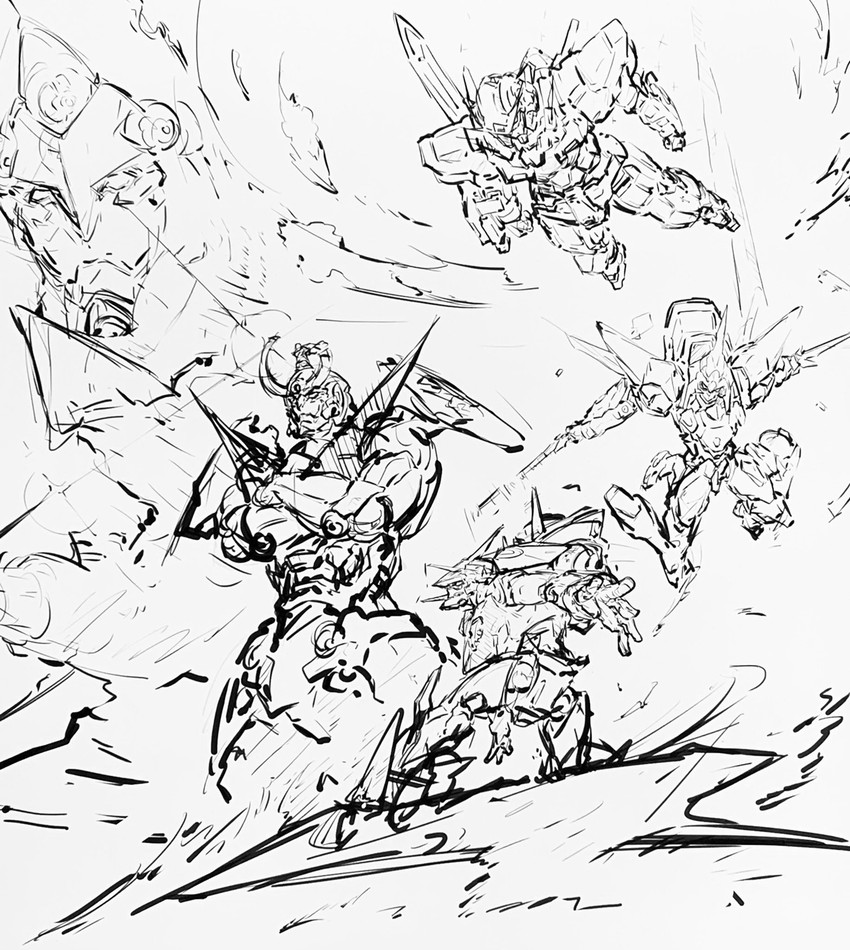 gurren-lagann, gundam exia, lancelot, nirvash, lazengann, and 1 more (gundam and 4 more) drawn by sa/tsu/ki