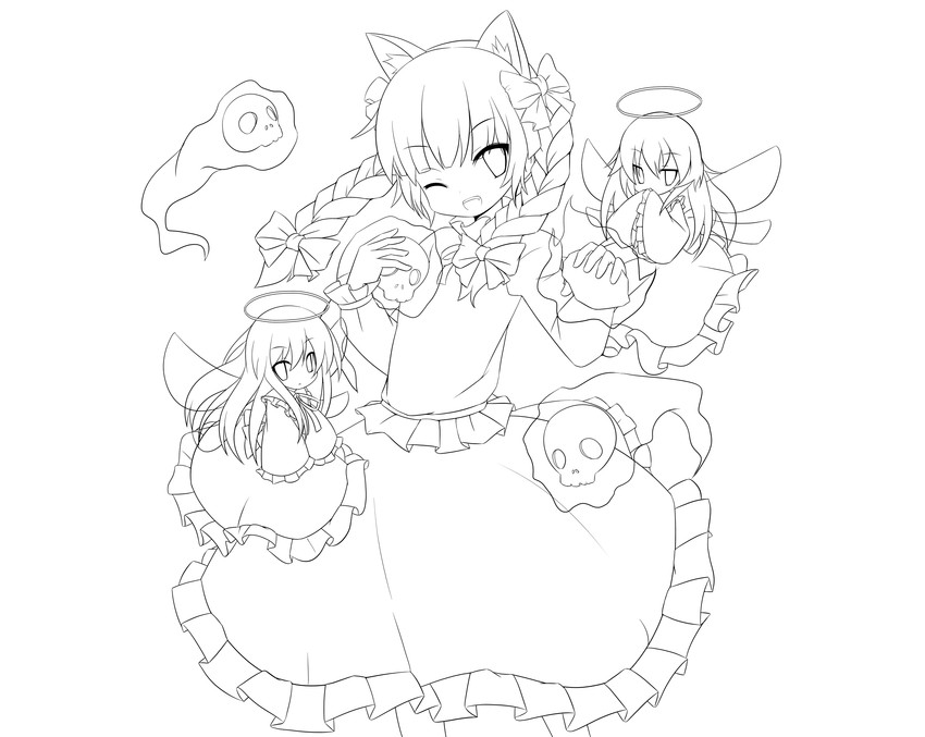 kaenbyou rin and zombie fairy (touhou) drawn by miko_machi