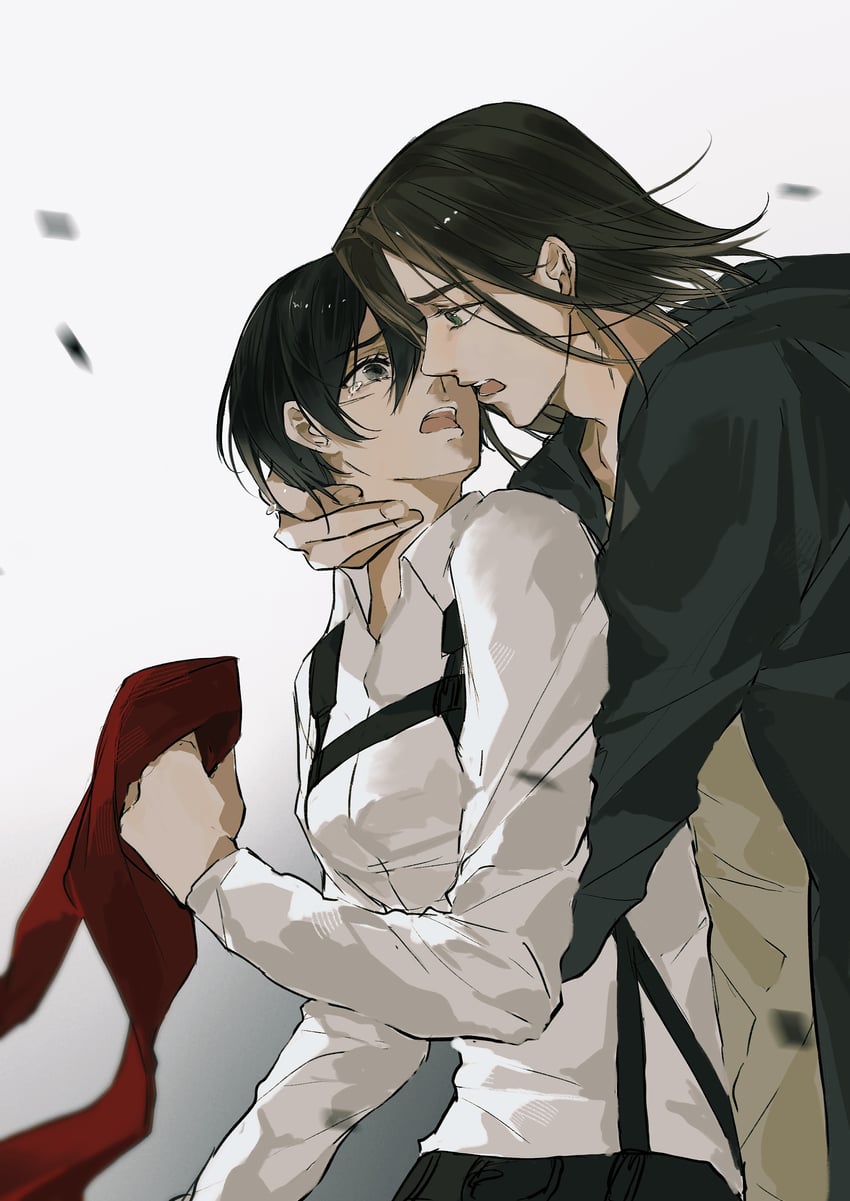 mikasa ackerman and eren yeager (shingeki no kyojin) drawn by zhuse_fuxianqing