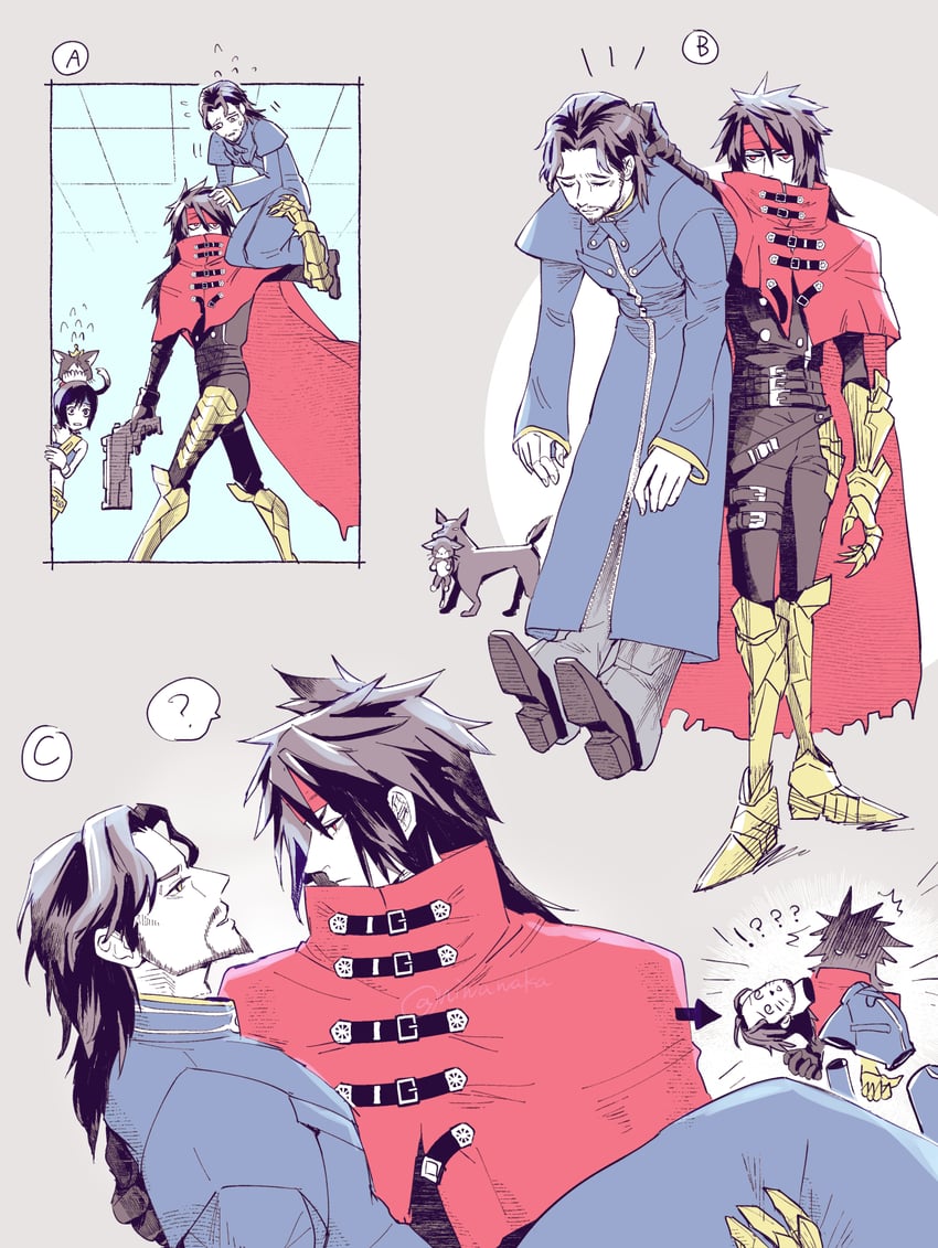 yuffie kisaragi, vincent valentine, cait sith, and reeve tuesti (final fantasy and 2 more) drawn by niwawaka
