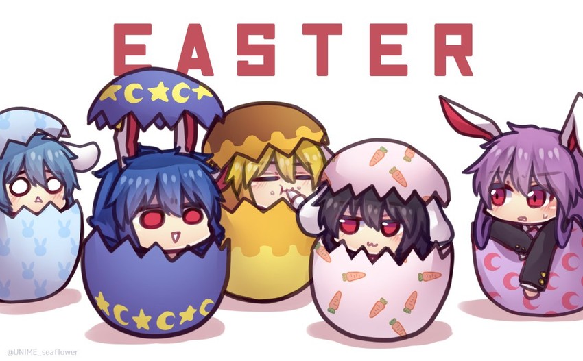 reisen udongein inaba, inaba tewi, seiran, ringo, and reisen (touhou) drawn by unime_seaflower