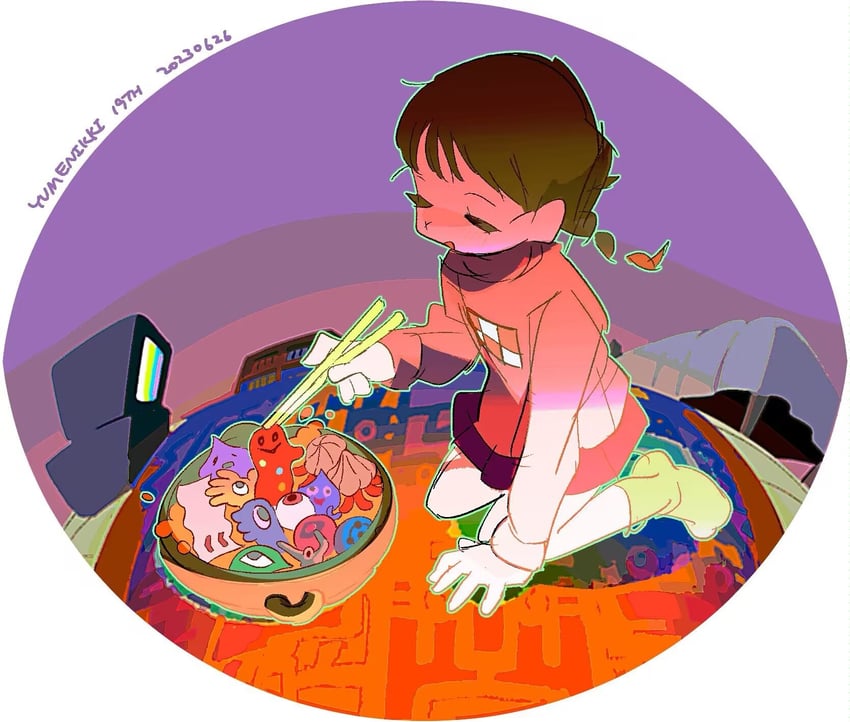 madotsuki, kyukkyu-kun, jellyfish, and wheelie (yume nikki) drawn by yylp_(pingnpingn)