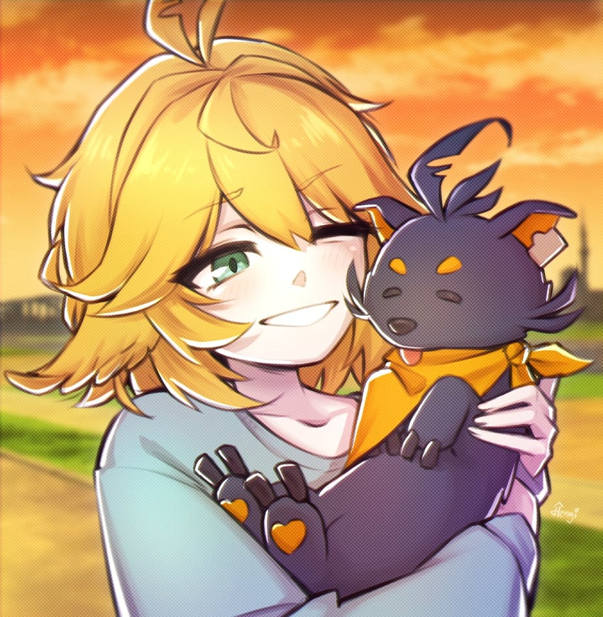 dokibird and doki amber doge (indie virtual youtuber) drawn by hengi_hengi