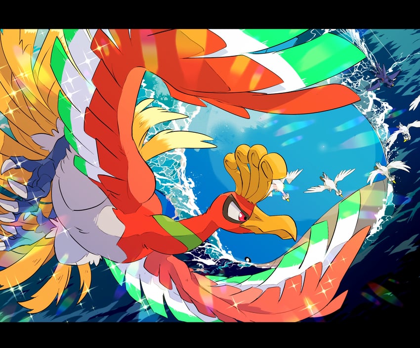 garchomp, ho-oh, swanna, and wailord (pokemon) drawn by 45_(maruyaki45)
