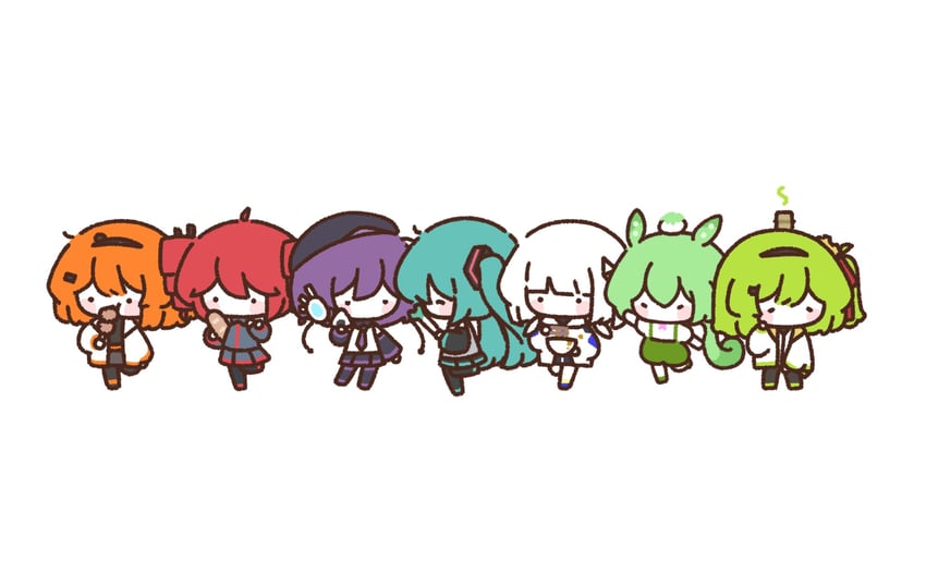 hatsune miku, kasane teto, adachi rei, zundamon, utane uta, and 2 more (original and 7 more) drawn by mei_(meiday_mise)