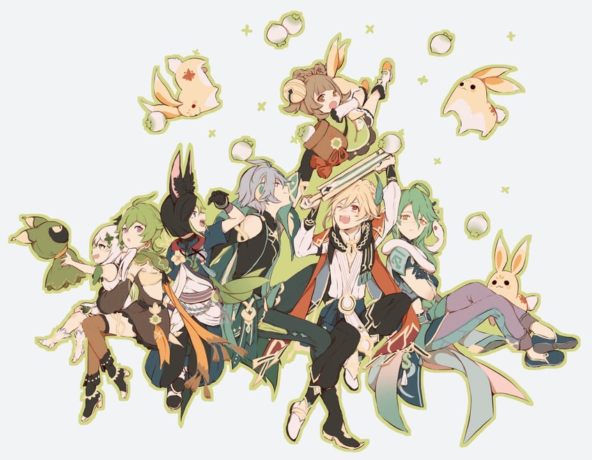 nahida, alhaitham, tighnari, kaveh, collei, and 6 more (genshin impact) drawn by popiahpot