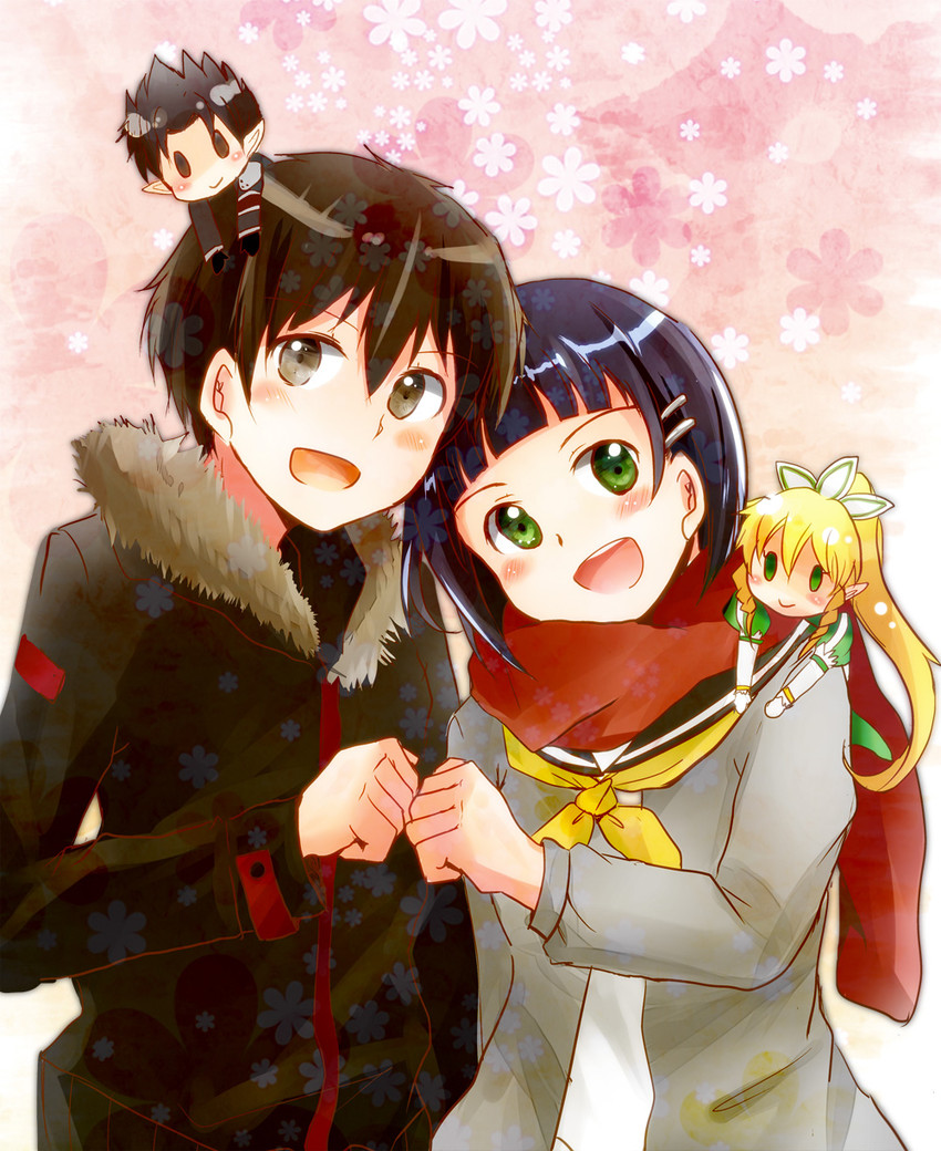 kirito, kirigaya suguha, and leafa (sword art online) drawn by shindo
