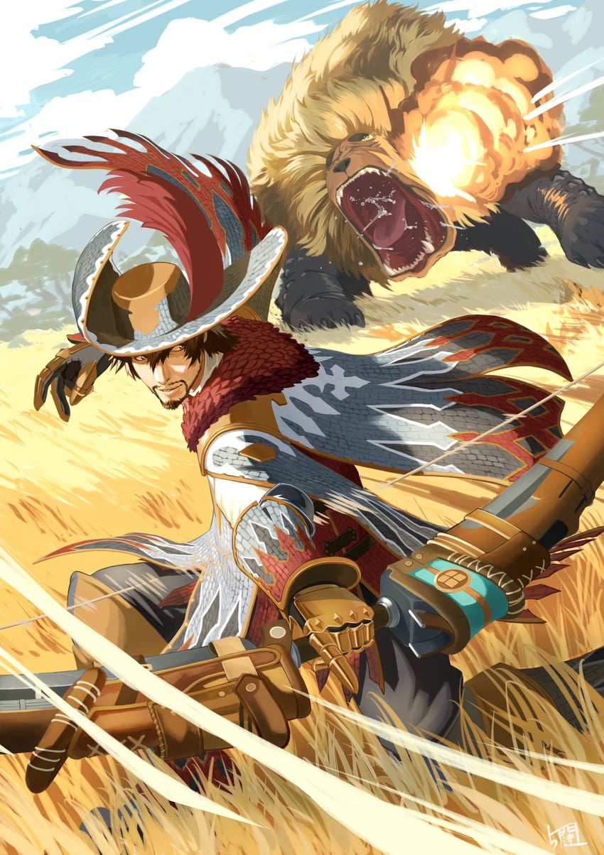 monster hunter and doshaguma (monster hunter and 1 more) drawn by 5tatsu