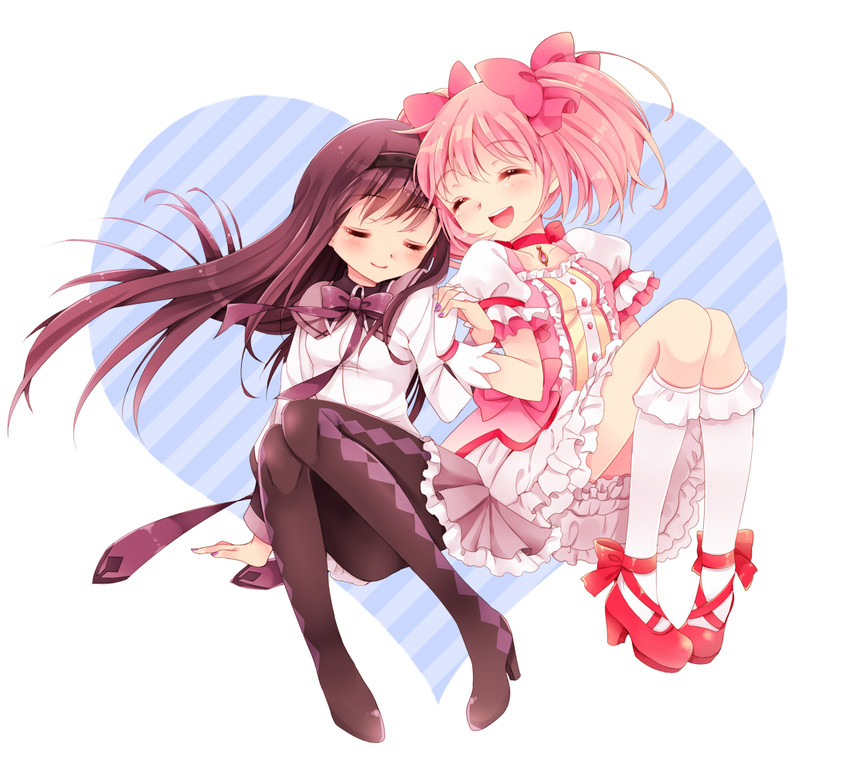 akemi homura and kaname madoka (mahou shoujo madoka magica) drawn by uzuki_aki