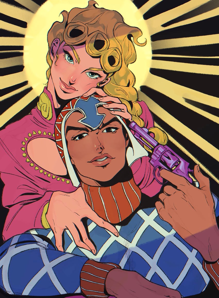 giorno giovanna and guido mista (jojo no kimyou na bouken and 1 more) drawn by h_ikusaa