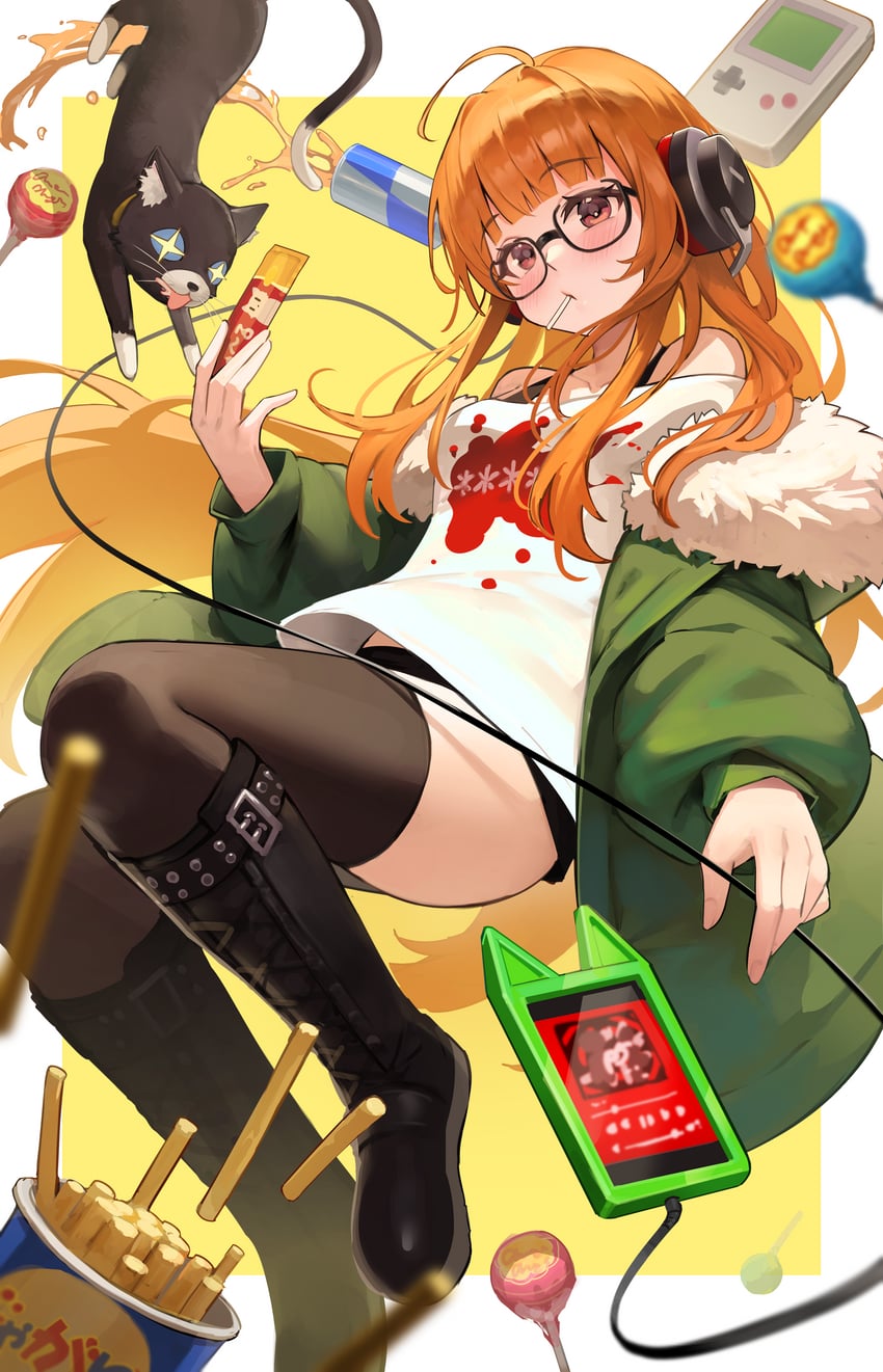 sakura futaba and morgana (persona and 1 more) drawn by hakusyokuto