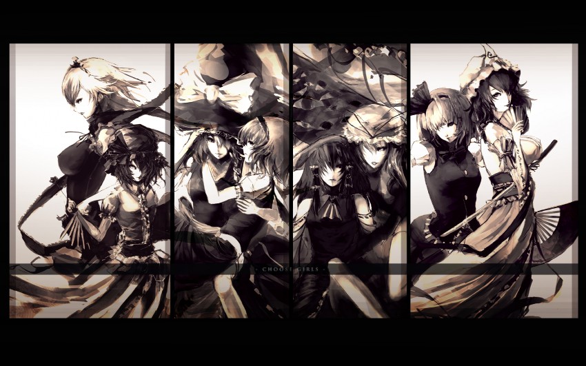 hakurei reimu, kirisame marisa, remilia scarlet, izayoi sakuya, konpaku youmu, and 3 more (touhou and 1 more) drawn by iori_yakatabako