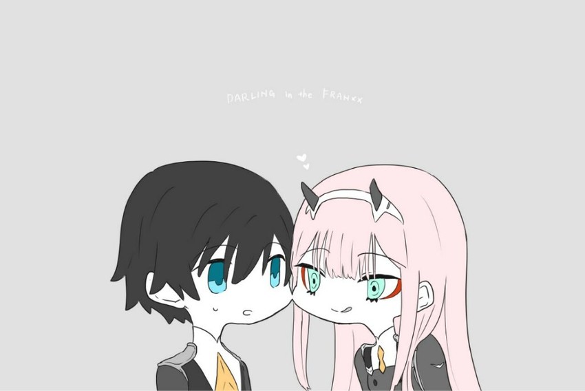 zero two and hiro (darling in the franxx) drawn by sui_0427
