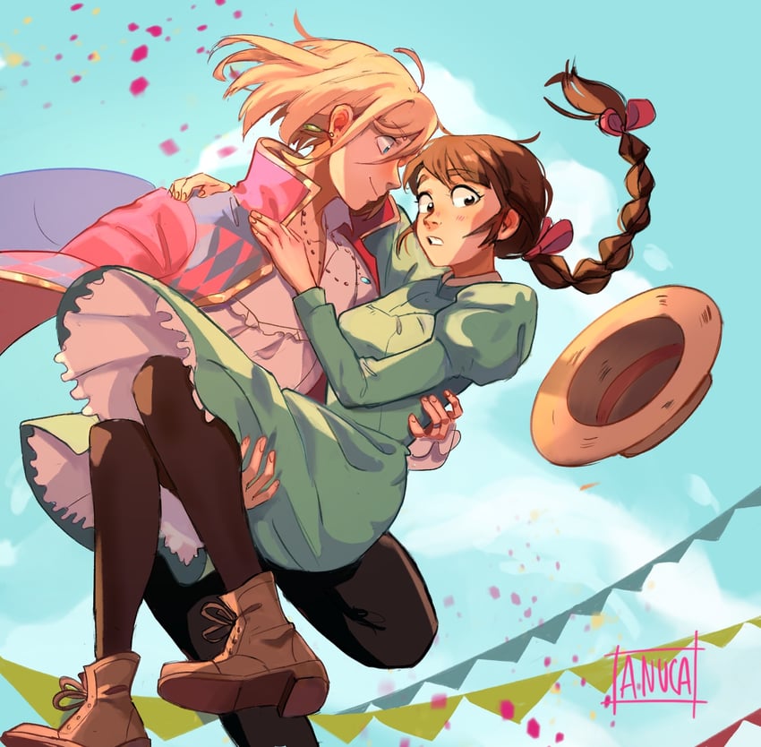 howl pendragon and sophie hatter (studio ghibli and 1 more) drawn by anu-ca