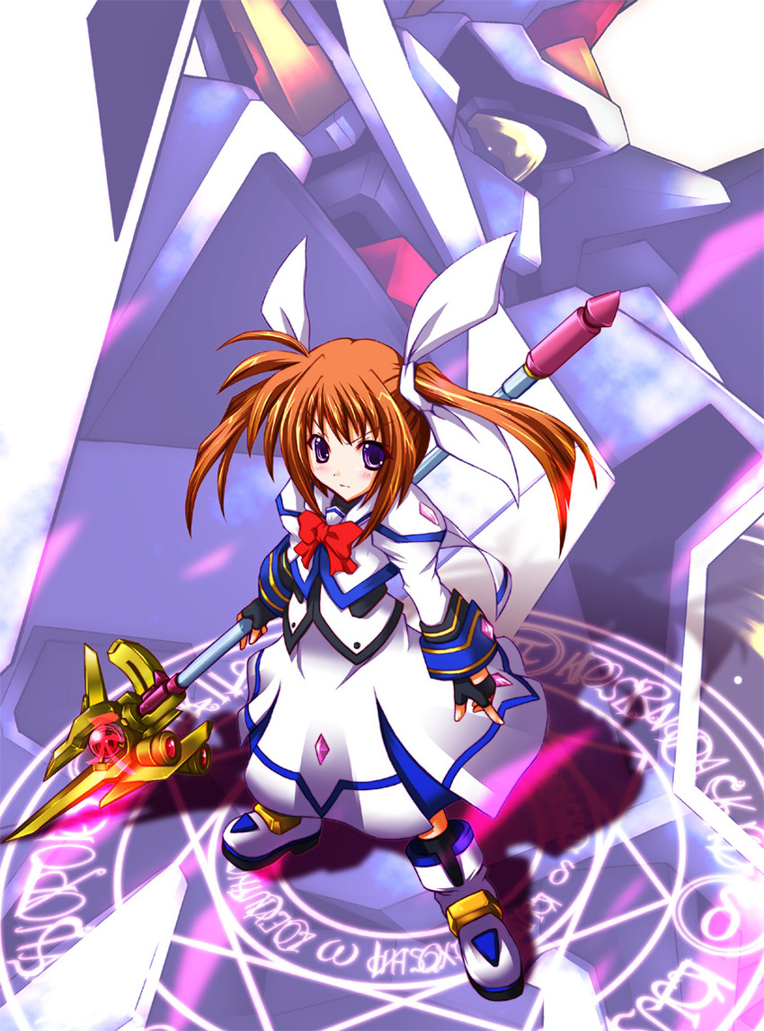 takamachi nanoha, raising heart, and zeorymer (lyrical nanoha and 3 more) drawn by nanairo_souga
