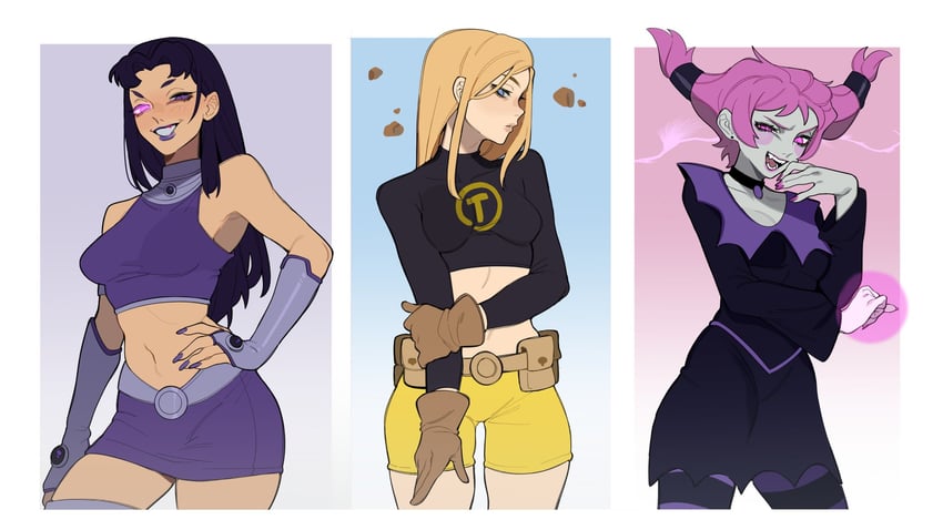 blackfire, jinx, and terra (dc comics and 1 more) drawn by porqueloin