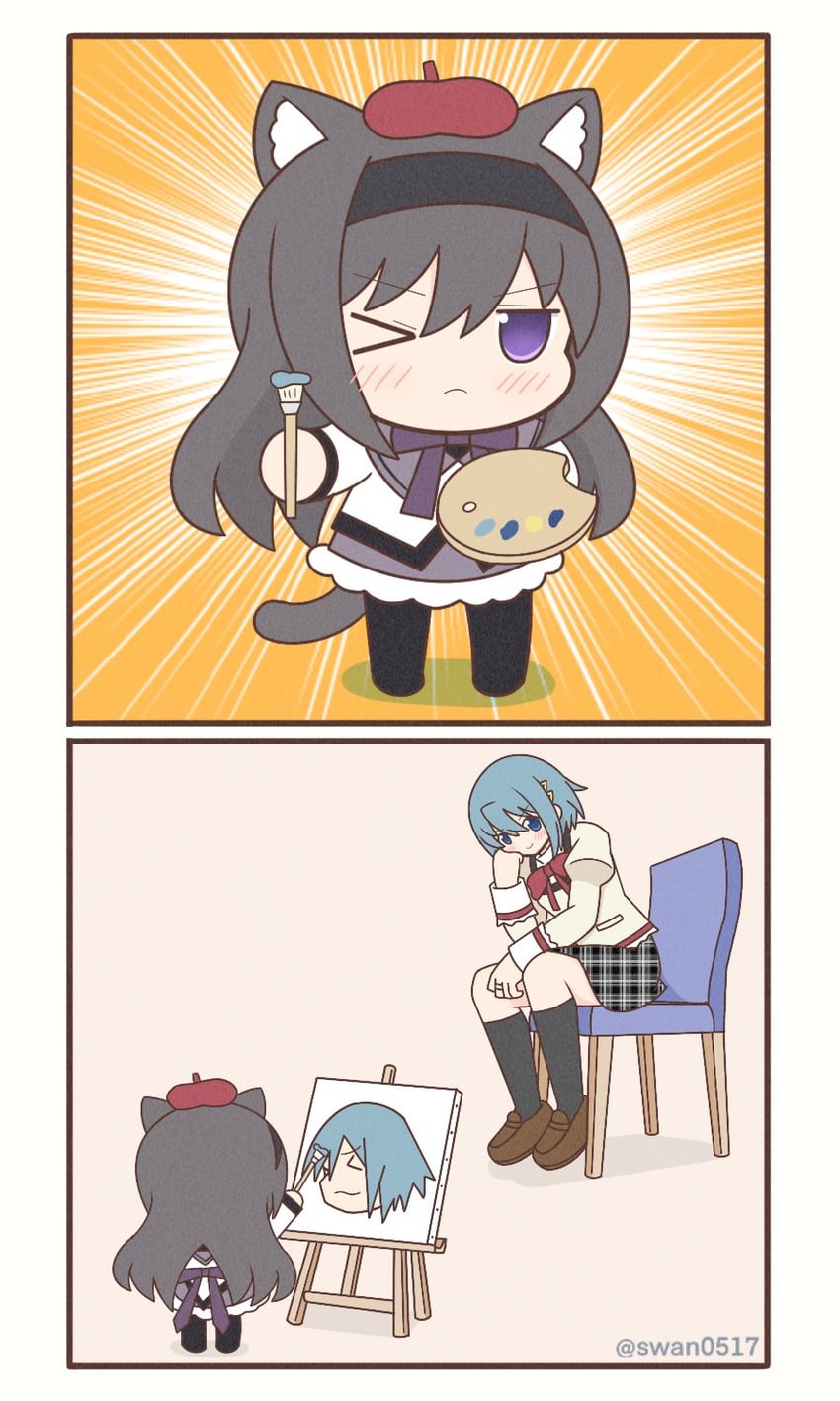akemi homura and miki sayaka (mahou shoujo madoka magica) drawn by yuno385
