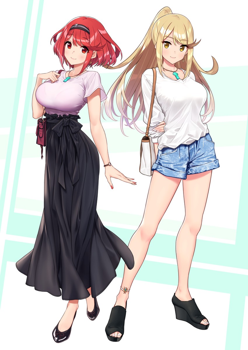 pyra and mythra (xenoblade chronicles and 1 more) drawn by baffu
