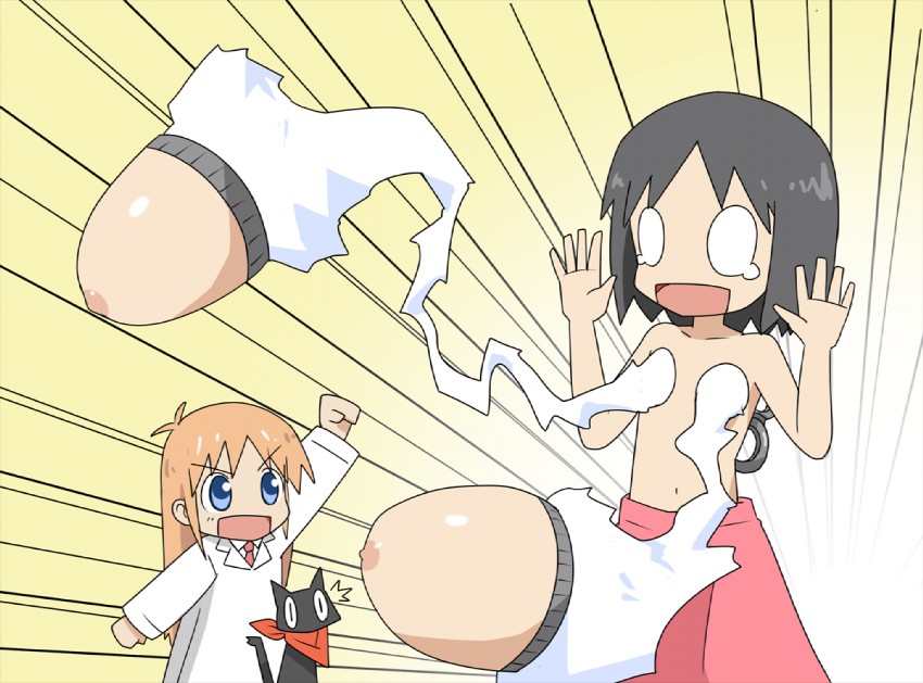 shinonome nano, professor shinonome, and sakamoto (nichijou) drawn by miri_q