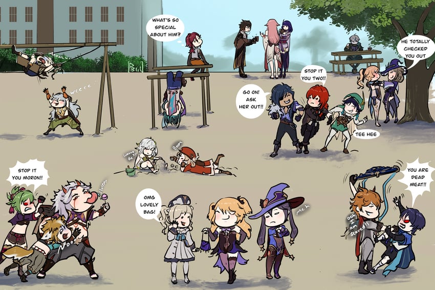 raiden shogun, scaramouche, yae miko, zhongli, wanderer, and 18 more (genshin impact) drawn by pbart