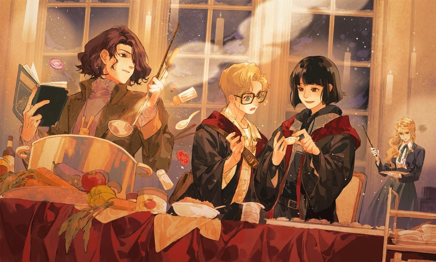 cassandra vole, daniel page, robyn thistlethwaite, and kevin farrell (wizarding world and 2 more) drawn by mengxiaheqing