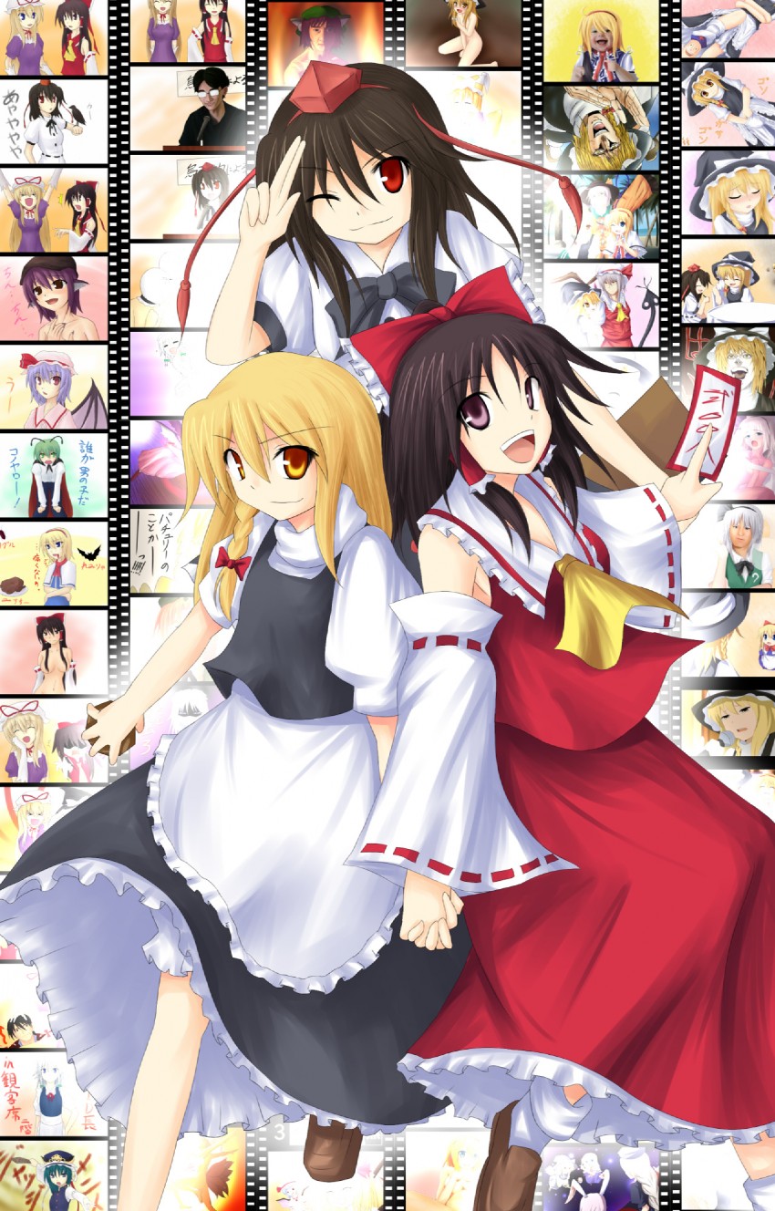 hakurei reimu, kirisame marisa, remilia scarlet, flandre scarlet, izayoi sakuya, and 15 more (touhou and 2 more) drawn by ni_(ippozenshin)