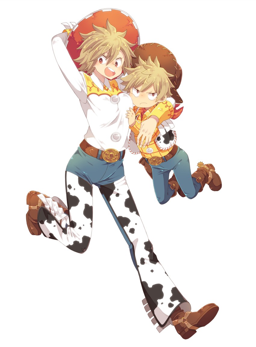 bakugou katsuki, bakugou mitsuki, sheriff woody, and jessie the yodeling cowgirl (boku no hero academia and 1 more) drawn by uppi