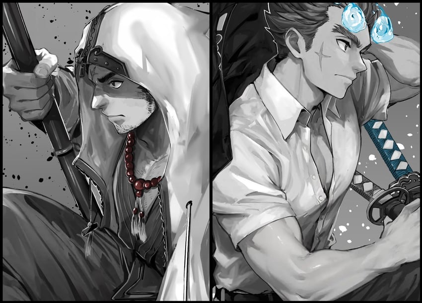 houzouin oniwaka and sakimori toji (tokyo afterschool summoners) drawn by tass_commuovere