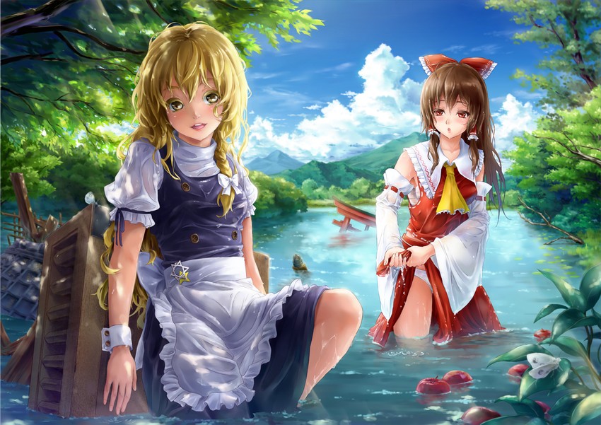 hakurei reimu and kirisame marisa (touhou) drawn by shiki_takuto