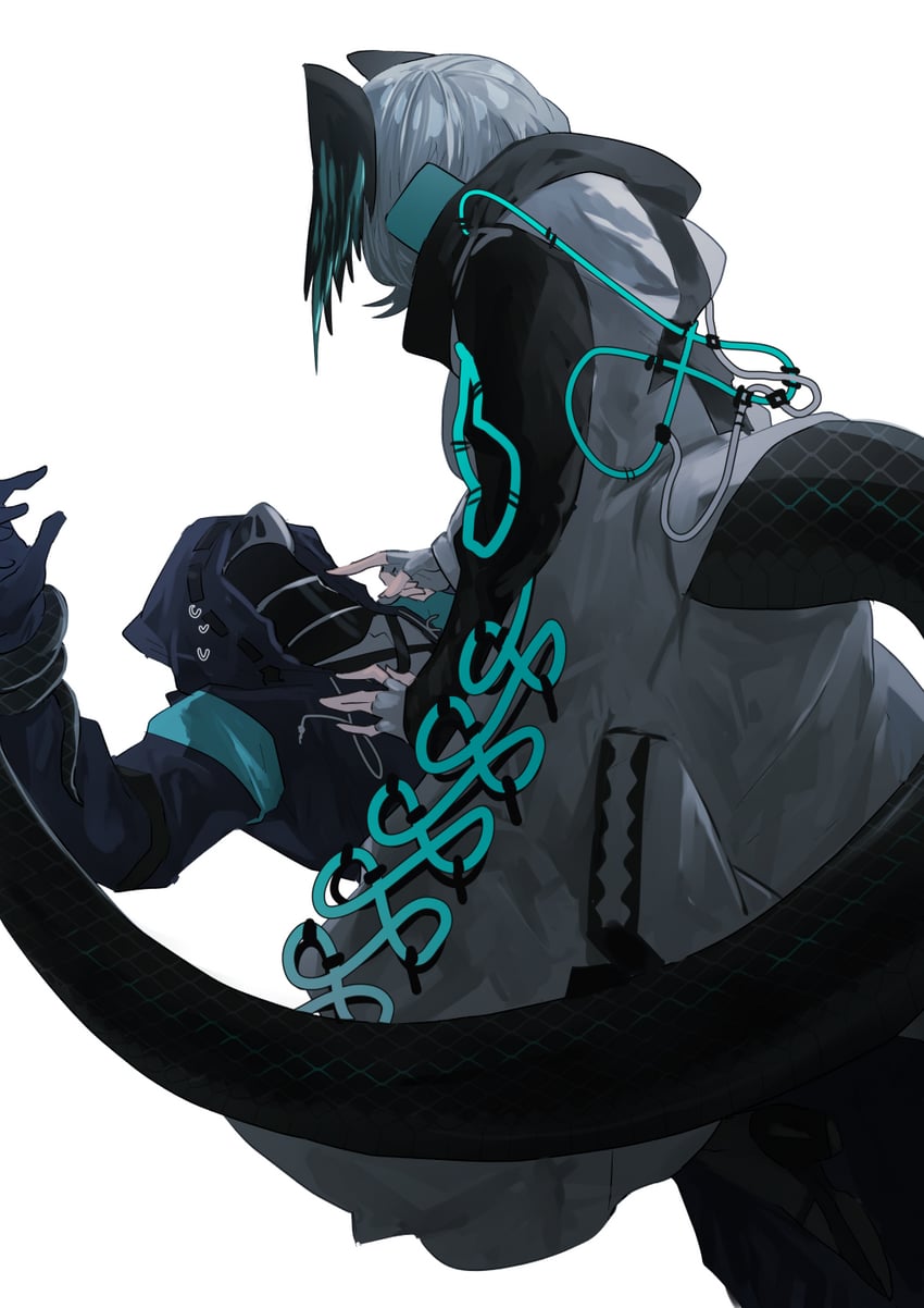 doctor and ho'olheyak (arknights) drawn by iwashi_80