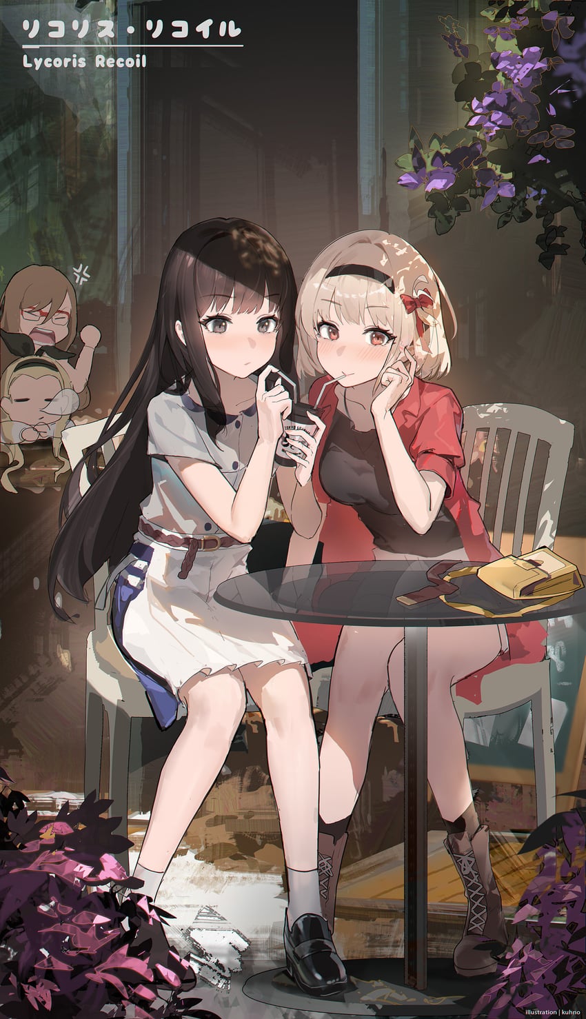 nishikigi chisato, inoue takina, kurumi, and nakahara mizuki (lycoris recoil) drawn by kuhnowushi