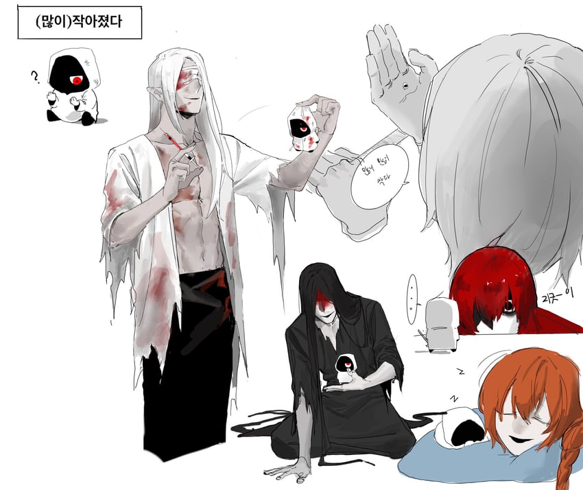 mr. crawling, mr. scarletella, mr. chopped, mr. silvair, and mr. hugeface (homicipher) drawn by dubu_dddd