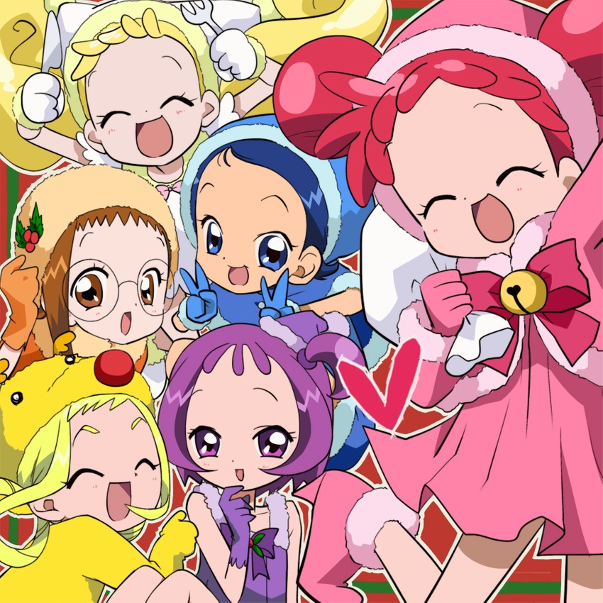 harukaze doremi, segawa onpu, fujiwara hazuki, senoo aiko, makihatayama hana, and 1 more (ojamajo doremi) drawn by u_tiko