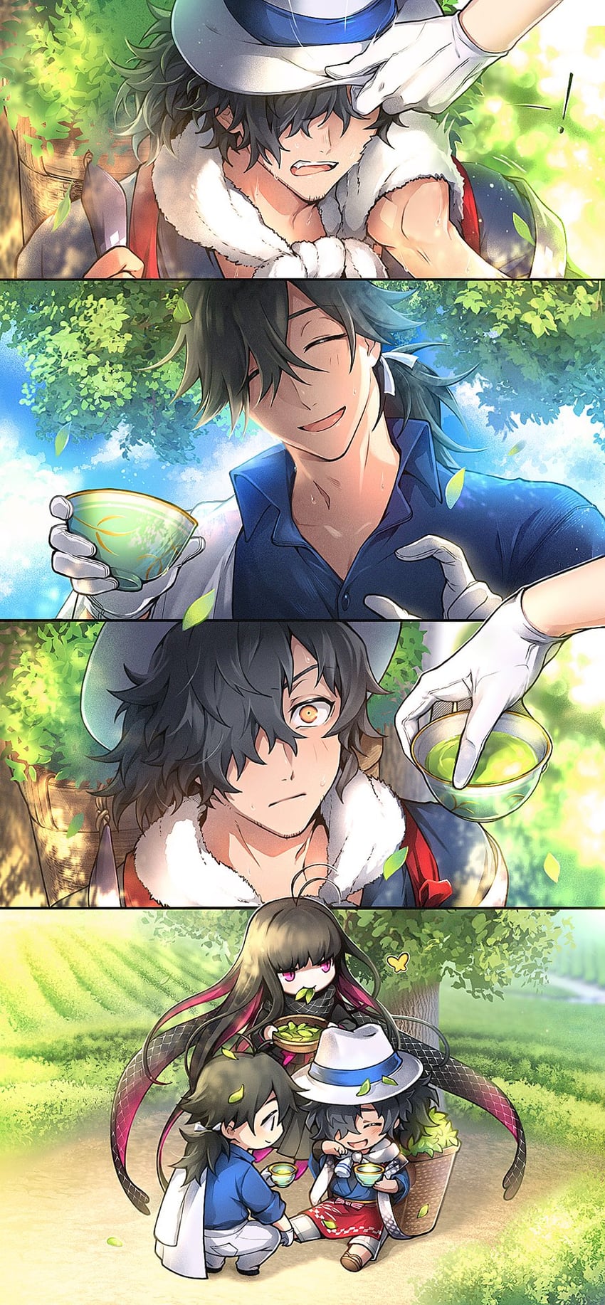 okada izou, oryou, and sakamoto ryouma (fate and 3 more) drawn by honi_(ohohoni)