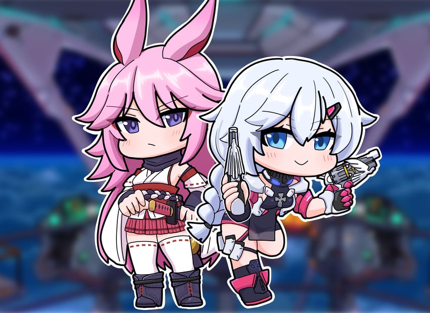 yae sakura and kallen kaslana (honkai and 1 more) drawn by mokkyo_(motkyo)