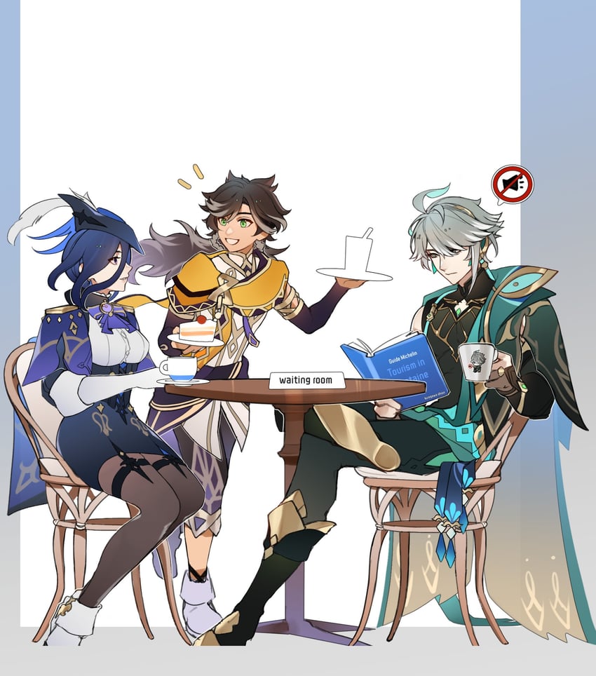 alhaitham, clorinde, and sethos (genshin impact) drawn by kurogawa_shion