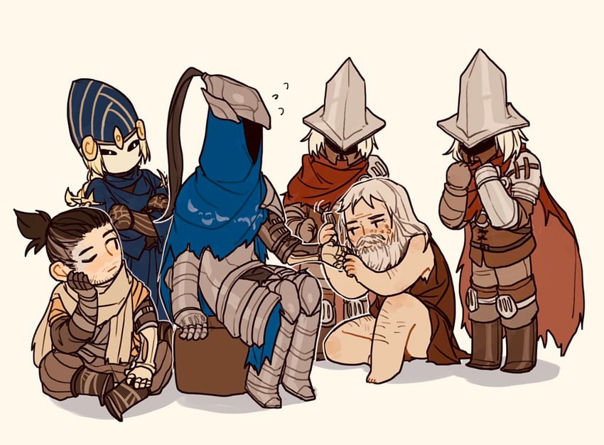 sekiro, artorias the abysswalker, lord's blade ciaran, abyss watcher, and sculptor (dark souls and 3 more) drawn by tworain_w